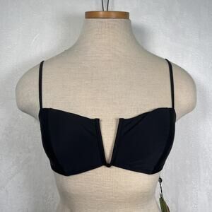 NWT Biliblond Swimwear Alaska Black Bikini Top Size Small Boning, Deep V Charity